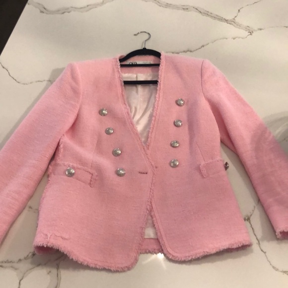 zara tweed jacket pink